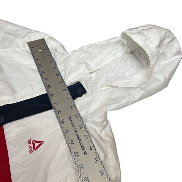 Reebok Windbreaker Logo Red‎ White Blue Hoodie Snap Button Women’s XL - Picture 6 of 13